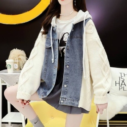 絶対可愛い 韓国風 ファッション 配色 切り替え フード付き 大きめのサイズ感 カーディガン