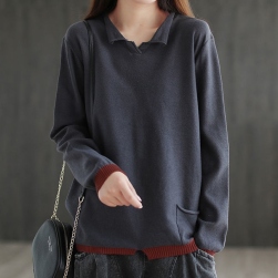 継続的な更新 シンプル 配色 大きめのサイズ感 柔軟加工 森ガール ニットセーター