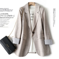 韓国風ファッション 通勤 ストライプ柄 ボタン 長袖 折り襟 ビジネススーツ