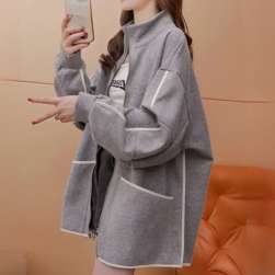 韓国風ファッション 切り替え 体型カバー ゆったり 大きめのサイズ感 レディースカーディガン