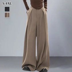 韓国風ファッション 定番シンプル 着瘦せ 無地 ハイウエスト プラスサイズ カジュアルパンツ