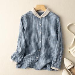 上品なシルエット 定番 ファッション 森ガール チェック柄 配色 シングルブレスト シャツ