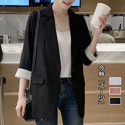 トレンドアイテム 韓国系 シンプル 無地 シングルブレスト 七分袖 スーツジャケット