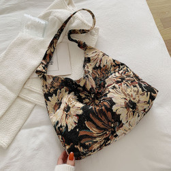 韓国風ファッション 花模様 高見えデザイン帆布 肩掛け 配色バッグ