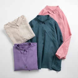4色展開 新作人気 綿麻 合わせやすい カジュアル 無地 シャツ M-2XL レディース 森ガール シャツ