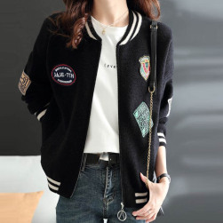 韓国風ファッション ジッパー スタンドネック プリント 長袖 ジャケット ブルゾン