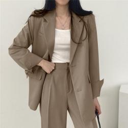 【単品売り】韓国風ファッション カジュアル 無地 シンプル 折襟 長袖 レディース アウター ジャケット＋パンツ セット