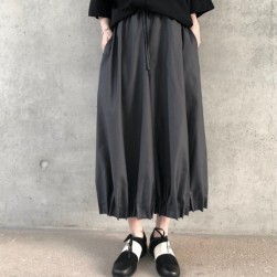 ギャザー 韓国風ファッション 9分丈 体型カバー レディース ガウチョパンツ