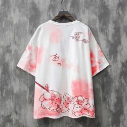 【男女兼用】可愛いデザイン アルファベット 半袖 配色 ラウンドネック 花柄 Tシャツ