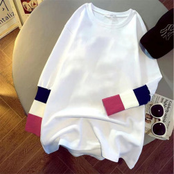 韓国風ファッション シンプル レイヤード 配色 大きめのサイズ感 長袖 切り替え Tシャツ