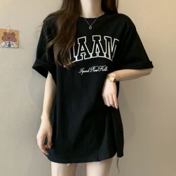 ミドル丈 プリント レディース薄手オールマッチ半袖 Tシャツ