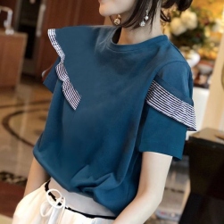 ins超人気 ラウンドネック デザイン性 半袖 韓国系 ファッション 着痩せ効果 Tシャツ