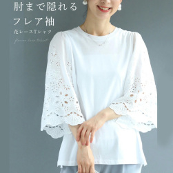 おしゃれ度高め フリル袖 透かし編み 花見 韓国風ファッション シャツ ブラウス