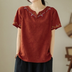 買わなきゃ損 刺繡 花模様 Vネック 半袖 4カラー スッキリ レディース Tシャツ