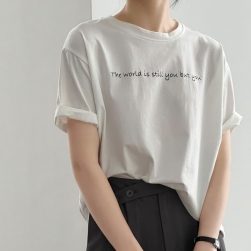 人気上昇中 シンプル アルファベット 半袖 ラウンドネック 韓国系 Tシャツ