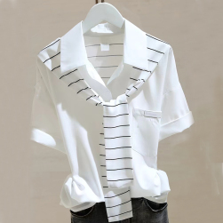 高見えデザイン 韓国系 定番 ファッション ボーダー レイヤード シャツ