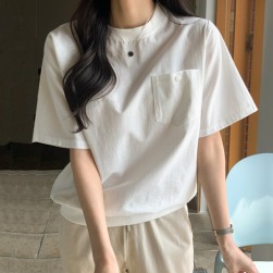 女っぽさ 無地 半袖 シンプル プルオーバー Tシャツ