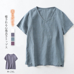 綿麻素材 ナチュラル 快適な肌触り オリジナル レディース 4色展開 体型カバー Tシャツ