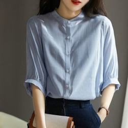 韓国風ファッション エレガント ストライプ柄 ボタン シンプル 春夏シャツ