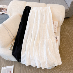 トレンドアイテム 2色展開 ブラック ホワイト ハイウエスト 刺繍 透かし編み Aライン スカート