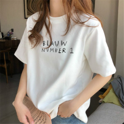 女っぽさが漂う プリント シンプル アルファベット 半袖 ラウンドネック Tシャツ