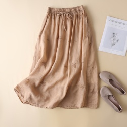 可愛いデザイン 綿麻レトロプリントaライン膝下丈スカート