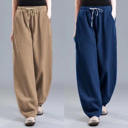 7色展開 綿麻 ボウタイ 大きめのサイズ感 ファッション ボトムス サルエル パンツ カジュアル パンツ