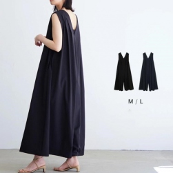 韓国風ファッション ゆるい シンプル 切り替え ビックシルエット 体型カバー サロペット オールインワン