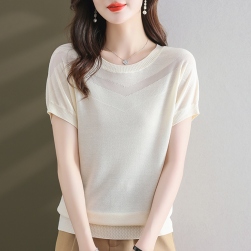 韓国風ファッション エレガント 全4色 ドルマンスリーブ 透かし編み ニット Tシャツ