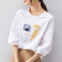 ソフトタッチ アルファベット 着痩せ効果 ランタンスリーブ ファッション Tシャツ