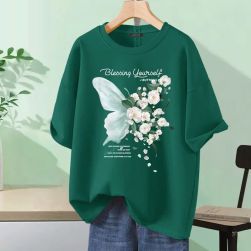 デザイン性抜群 シンプル プリント ラウンドネック 半袖 カジュアル 韓国系 Tシャツ