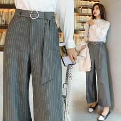 ストライプファッション韓国スタイルエレガント2023 新作ミッドウエストストレートパンツ
