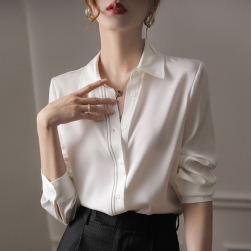 定番シンプル シンプル 折り襟 シングルブレスト 長袖 シャツ