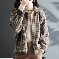 春秋 M~4XL 一枚で視線を奪う 高級感 気質アップ チェック柄 折り襟 長袖 ファッション ジャケット