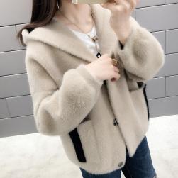 韓国風ファッション カジュアル スエード生地 フード付き シングルブレスト 防寒 コート