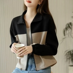 韓国風ファッション 定番 配色 折り襟 切り替え ジャケット