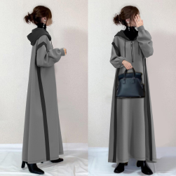 個性的なデザイン ファッション 配色 フード付き 秋冬 ストレートスカート ギャザー ワンピース