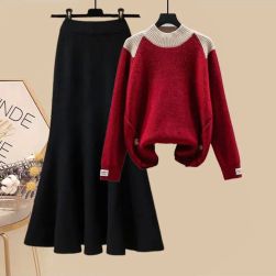 【単品売り】可愛いデザイン シンプル キレカジ 伸縮性あり セーター＋マーメイド スカート 2点セット
