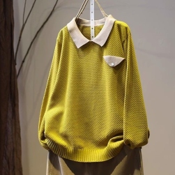 個性的なデザイン 暖かい レディース 体型カバー 折り襟 配色 体型カバー ファッション ニットセーター
