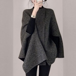 ユニークなデザイン ファッション 無地 ドルマンスリーブ 切り替え シングルブレスト 防寒 長袖 コート