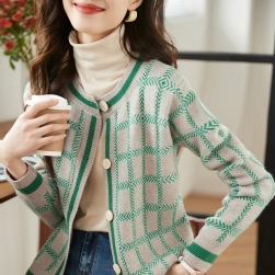 韓国風ファッション キュート チェック柄 ラウンドネック 配色 セーター アウター