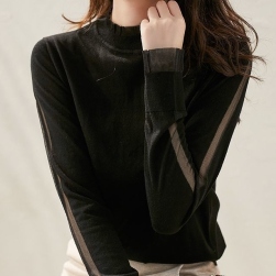 韓国風ファッション ファッション ニット 無地 長袖 切り替え ニットセーター