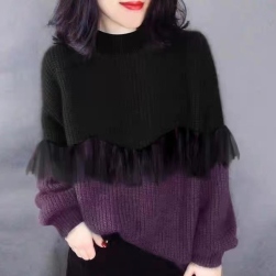 女っぽさが漂う ファッション エレガント配色 プルオーバー シンプル ショート丈 ニット·セーター
