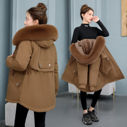 人気集中アイテム ファッション韓国系防寒ジッパーフード付き裏起毛厚手レディース中綿コート