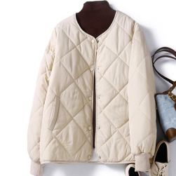柔らかくて優しい印象 シングルブレスト ラウンドネック カジュアル シンプル 中綿コート