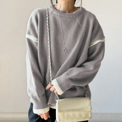 組み合わせ自由 ファッション 配色 プルオーバー ラウンドネック 大きめのサイズ感 ニットセーター
