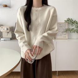 韓国風ファッション ナチュラル 無地 ラウンドネック プルオーバー セーター