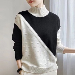 韓国風ファッション カジュアル ハーフネック 配色 切り替え 3カラー展開 セーター