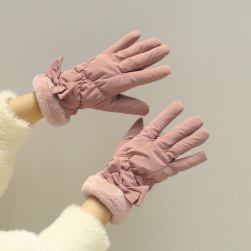 個性的なデザイン 不規則 リボン 切り替え スエード 秋冬 暖かい 手袋