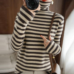 大人気暖かい ファッション 配色 ハイネック 合わせやすい ニットセーター